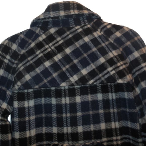 Pea Coat MEDIUM Wool Blend Navy Blue Plaid Winter Jacket - Picture 3 of 7